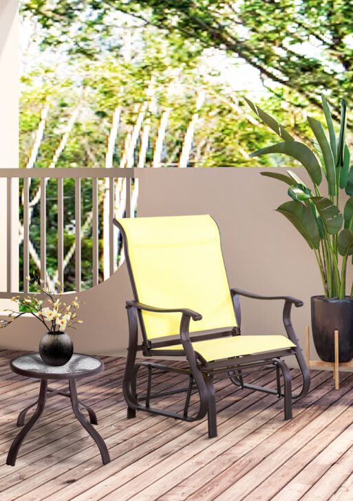 Outdoor Glider Chair, Gliders for Outside Patio with Steel Frame and Mesh Fabric for Backyard, Garden, and Porch, Beige