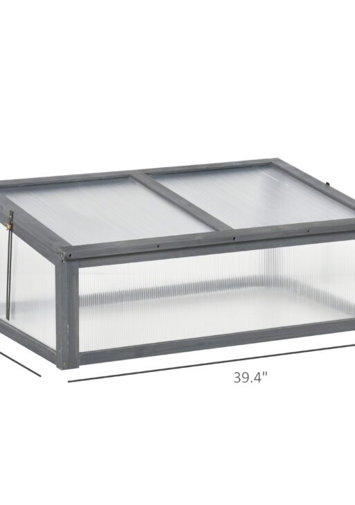 Wooden Cold Frame Greenhouse, Mini Greenhouse with Polycarbonate Board and Solid Wood Frame, Green House Cold Frame, Indoor Outdoor Terrarium Planter Box, 39" x 26" x 16", Gray