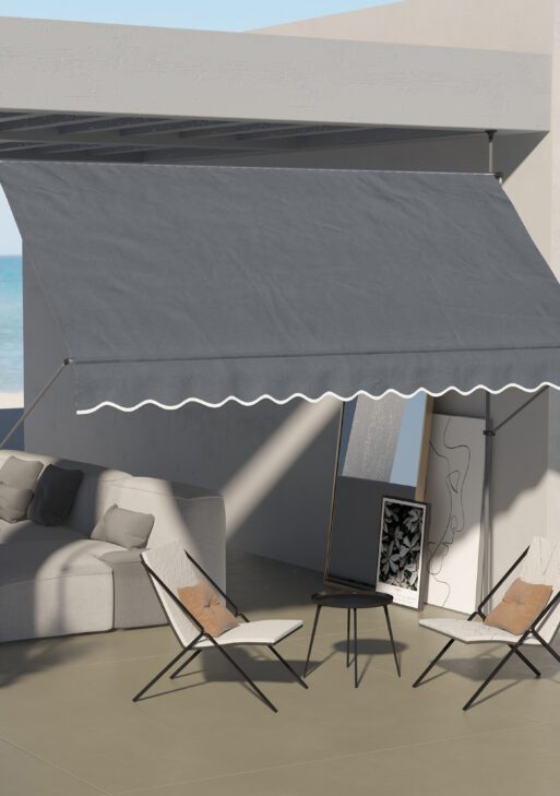 11.5' x 4' Manual Retractable Awning, Non-Screw Patio Awning, UV Resistant for Window or Door, Dark Gray