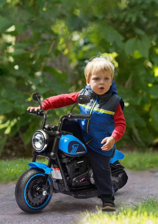 6V Kids Motorcycle w/ Training Wheels, Single-Button Start, Blue
