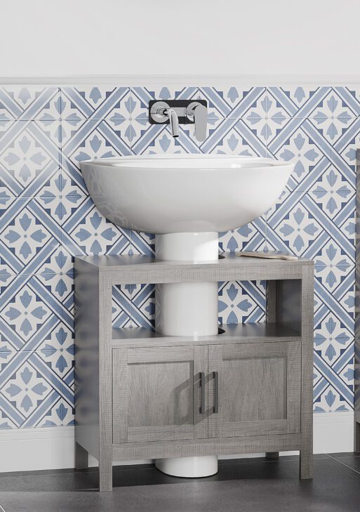 Pedestal Sink Storage Cabinet, Bathroom Under Sink Cabinet with 2 Doors and Open Shelf, Bathroom Vanity, Gray