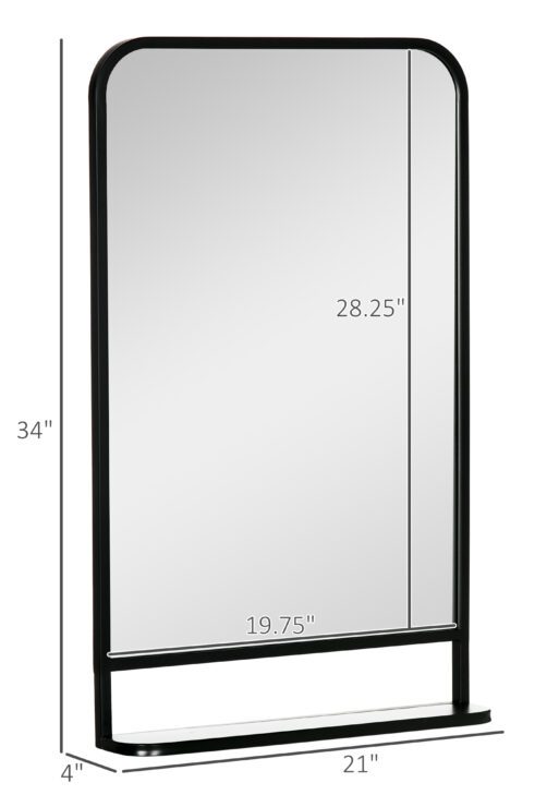 34" x 21" Rectangle Modern Wall Mirror with Storage Shelf, Mirrors for Wall in Living Room, Bedroom, Black
