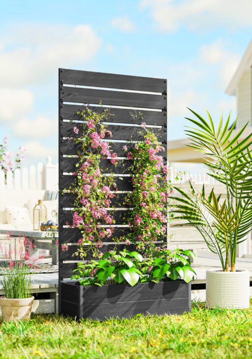 Trellis Planter for Climbing Plants, Raised Garden Bed with Trellis, Planter Box for Outdoor Garden, Black