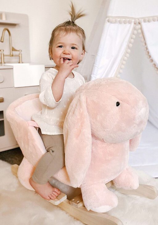 Rabbit Wooden Rocking Horse with Sound, Pink