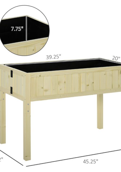 Raised Garden Bed Elevated Wooden Planter Box with Space-Saving Folding Design, Drainage Holes, & Inner Liner for Vegetable Fruit Herb Grow