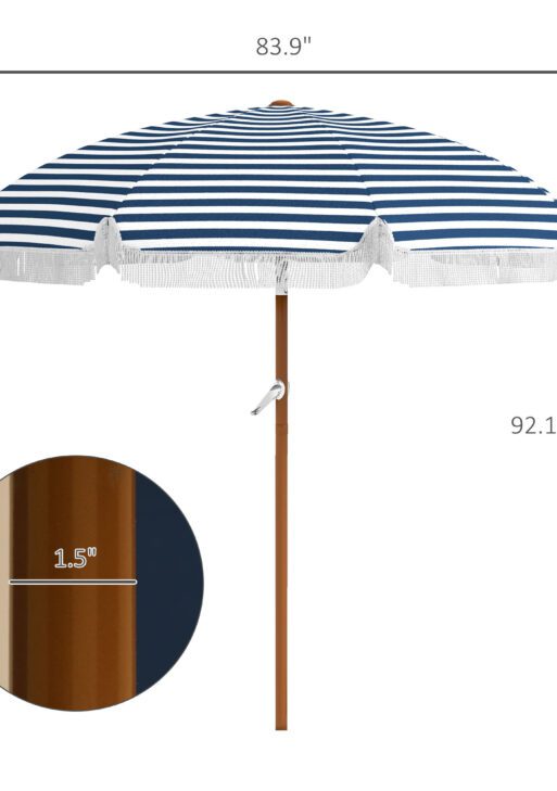 7 x 7 ft Outdoor Umbrella with Tilt, Vent, Patio Market Table Umbrella Parasol with Fringed Ruffles and Flounce, Blue