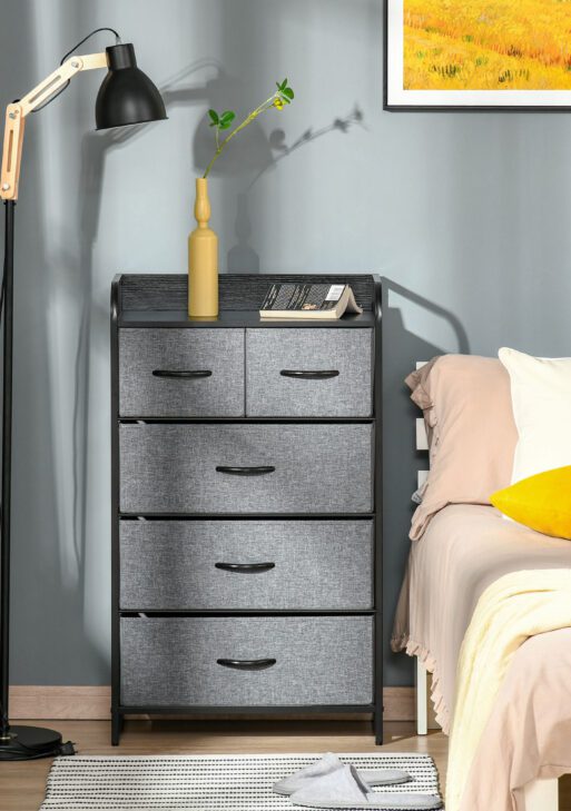 5-Drawer Dresser Tower Chest of Drawers Organizer with Steel Frame Gray