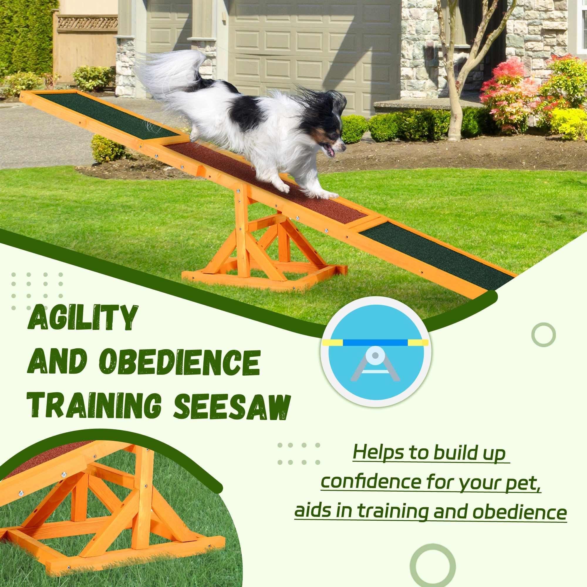 Wooden Dog Agility Seesaw for Training and Exercise, Platform Equipment Run Game Toy, Weather Resistant Pet Supplies, 71" L x 12" W x 12" H, Natural - Image 5