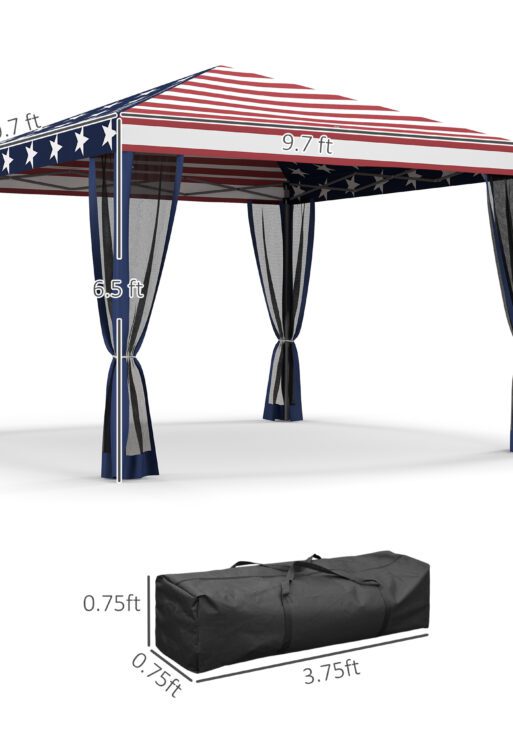 10' x 10' Outdoor Pop-Up Canopy with Sidewalls, Mesh Walls, Instant Setup for Party, Events, Patio, Lawn, American Flag