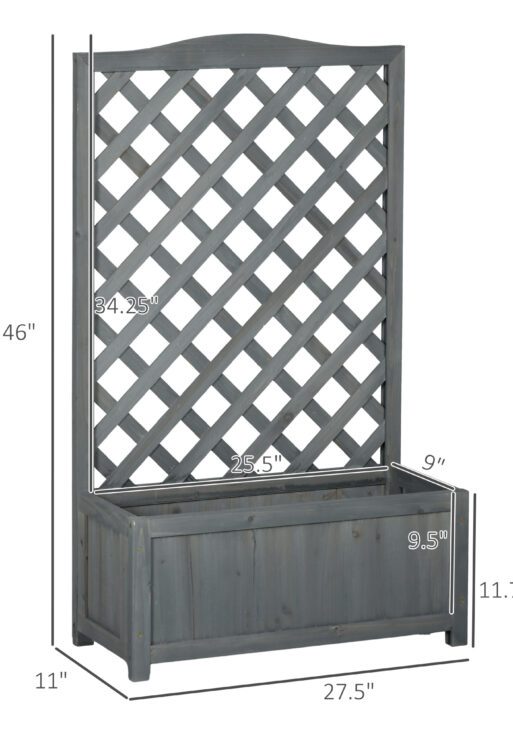 46" Wooden Planter with Trellis, Raised Garden Bed to Grow Vegetables, Herbs, Flowers for Backyard, Patio, Gray