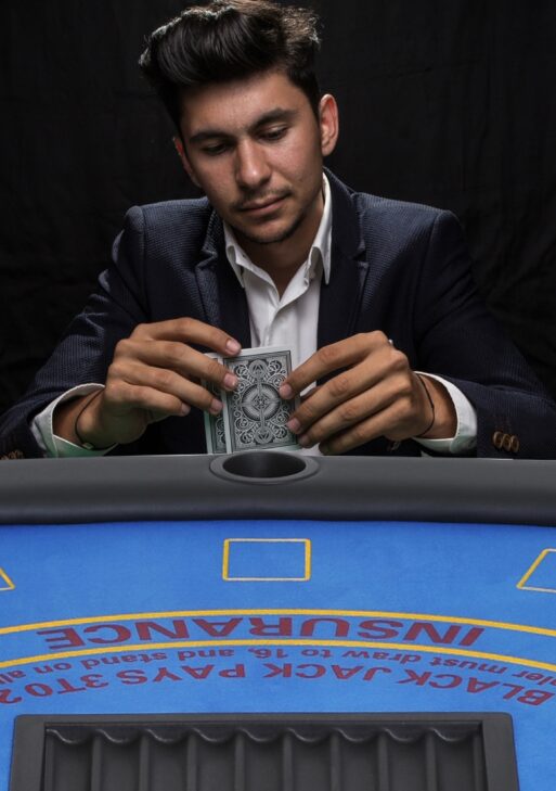 Poker Table Foldable, 72" Blackjack Table for 7 Players with Chip & Cup Holder, Blue Felt