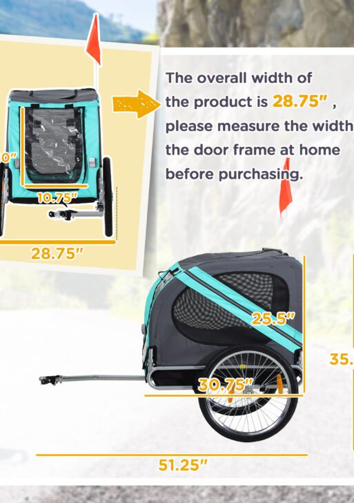 Dog Bike Trailer with 3 Entrances Large Wheels, Green