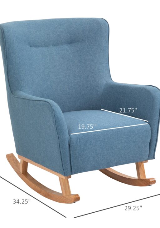 Modern Rocking Chair Sofa Armchair Modern Accent Chair with Thick Padding, Winged Back for Living Room, or Bedroom, Blue