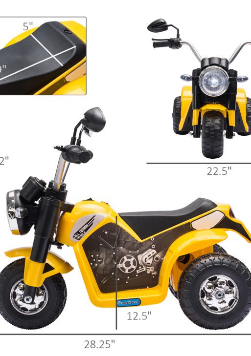 Electric Motorcycle for Kids, 6V Battery Powered Ride-On Dirt Bike 3-Wheels Motorbike with Horn Headlights Realistic Sounds Speed for 18 - 36 Months Yellow