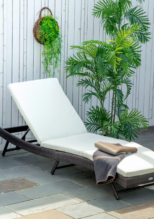 Patio Chaise Lounge, Pool Chair with 5 Position Adjustable Backrest & Cushion, Outdoor PE Rattan Wicker Sun Tanning Seat, 78.75" x 24.75" x 35", Brown