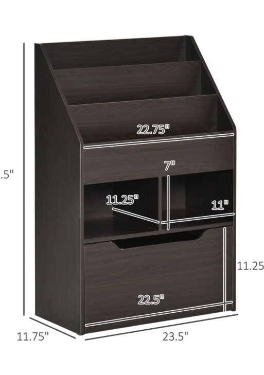 Kids Bookcase Multi-Shelf Book Rack with Mobile Drawer for Books, Toy,Brown