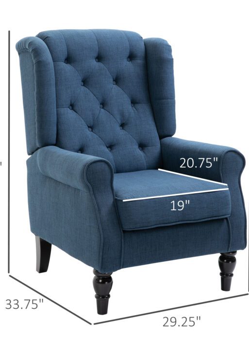 Fabric Tufted Club Accent Chair with Wooden Legs, Blue
