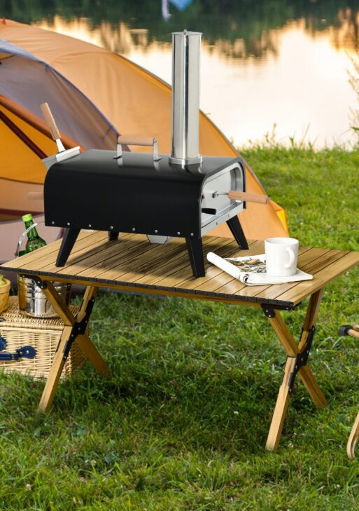 Pellet Wood Fired Pizza Oven, Outdoor Pizza Maker with 12" Rotating Stone, Peel and Waterproof Cover