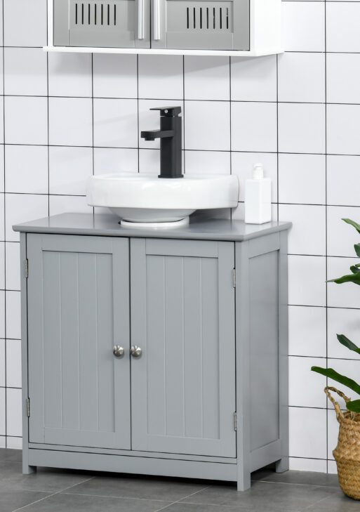 Bathroom Vanities, Bathroom Sink Cabinets with U-Shape Cut-Out and Adjustable Internal Shelf, Gray