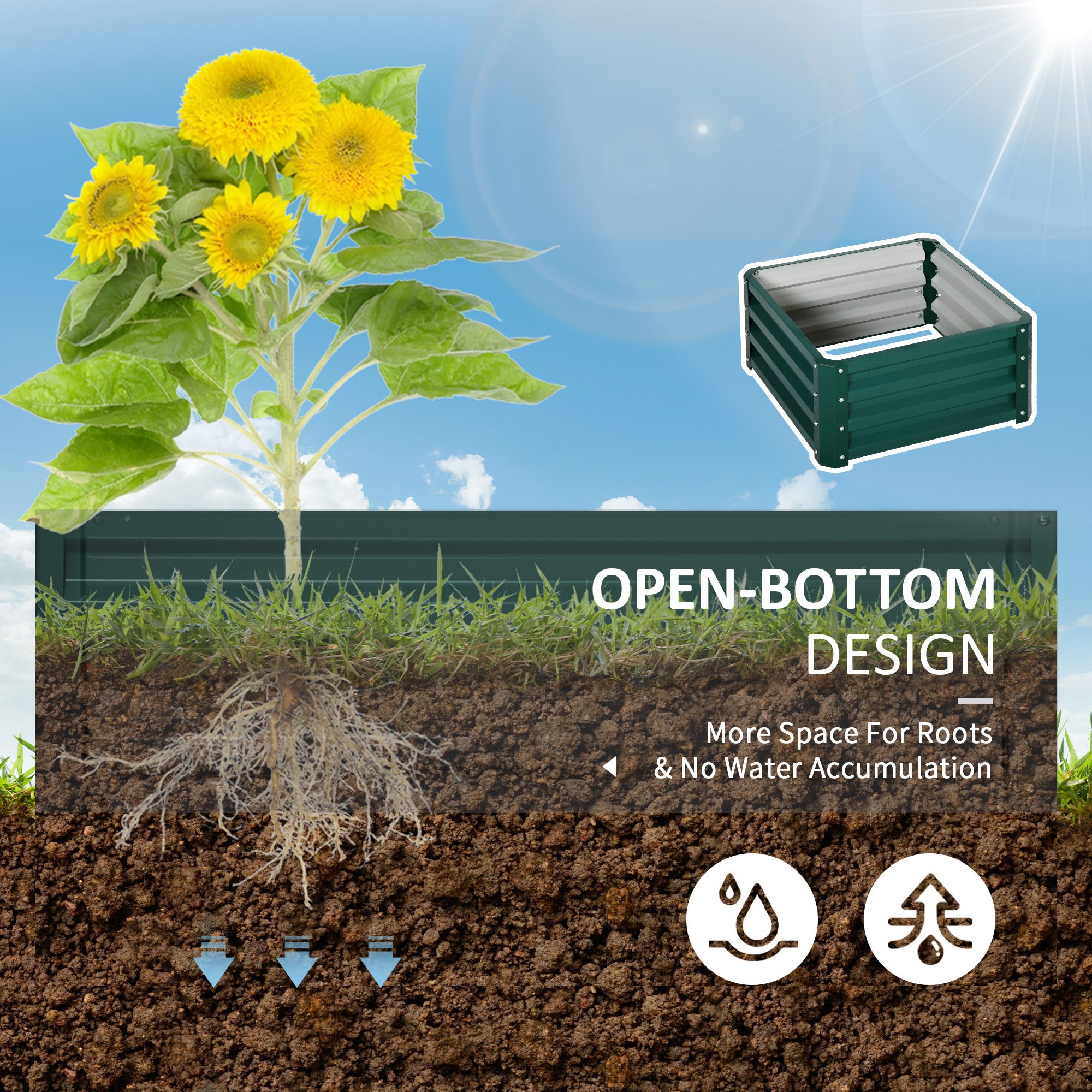 Galvanized Raised Garden Bed, Set of 2 Metal Planter Box with Open Bottom, All-Weather Steel Frame, Rust-Resistant, Easy-to-assemble, for Growing Vegetables, Flowers, Green - Image 4