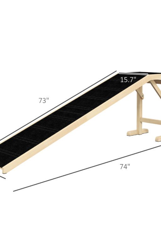 Dog Ramp for Bed, Pet Ramp for Dogs with Non-Slip Carpet and Top Platform, 74" x 16" x 25", Natural