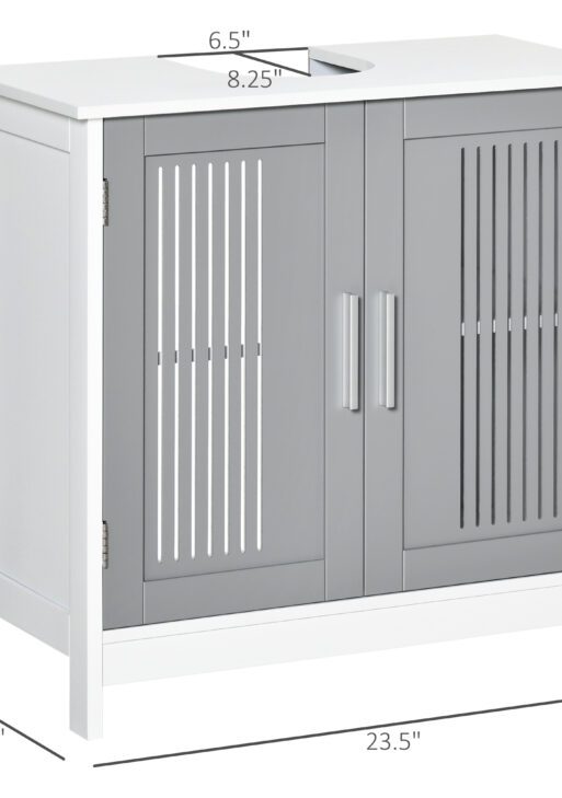 Under Sink Pedestal Storage Bathroom Cabinet, Gray White