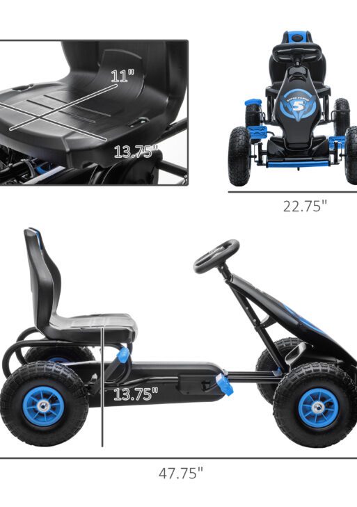 Kids Pedal Go Kart Ride-on Toy with Ergonomic Comfort, Pedal Car with Tough, Wear-Resistant Tread, Go Cart Kids Car for Boys & Girls with Suspension System, Safety Hand Brake, Ages 5-12, Blue