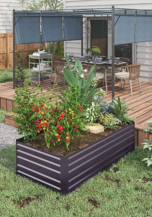 Galvanized Raised Garden Bed, Steel Outdoor Planters with Reinforced Rods, 71" x 36" x 23", Dark Gray