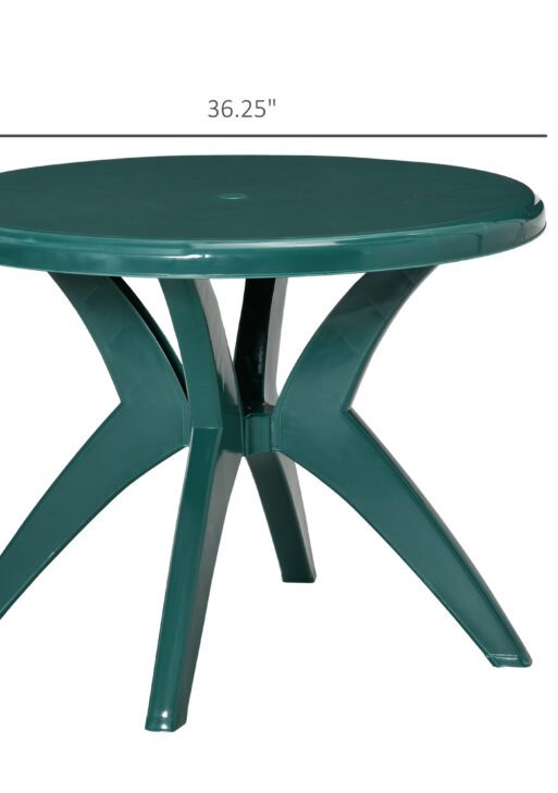36.25" Dia Round Plastic Patio Table with Umbrella Hole, Outdoor Bistro Dining Table, for Bar, Garden, Backyard, Poolside, Yard, Green