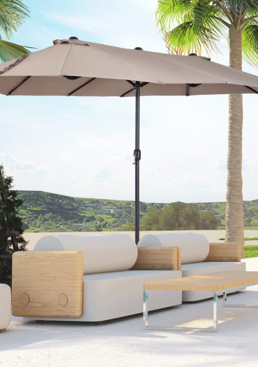 Patio Umbrella 15ft Double-Sided Outdoor Market Extra Large Umbrella with Crank Handle for Deck, Lawn, Backyard and Pool, Tan