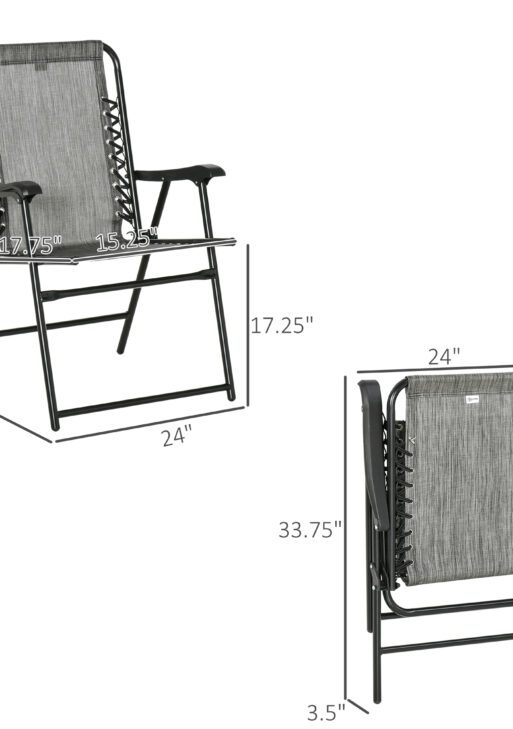 2 Pieces Outdoor Folding Chair Set, Portable Capimg Chairs with Armrest for Patio, Pool, Beach, Gray