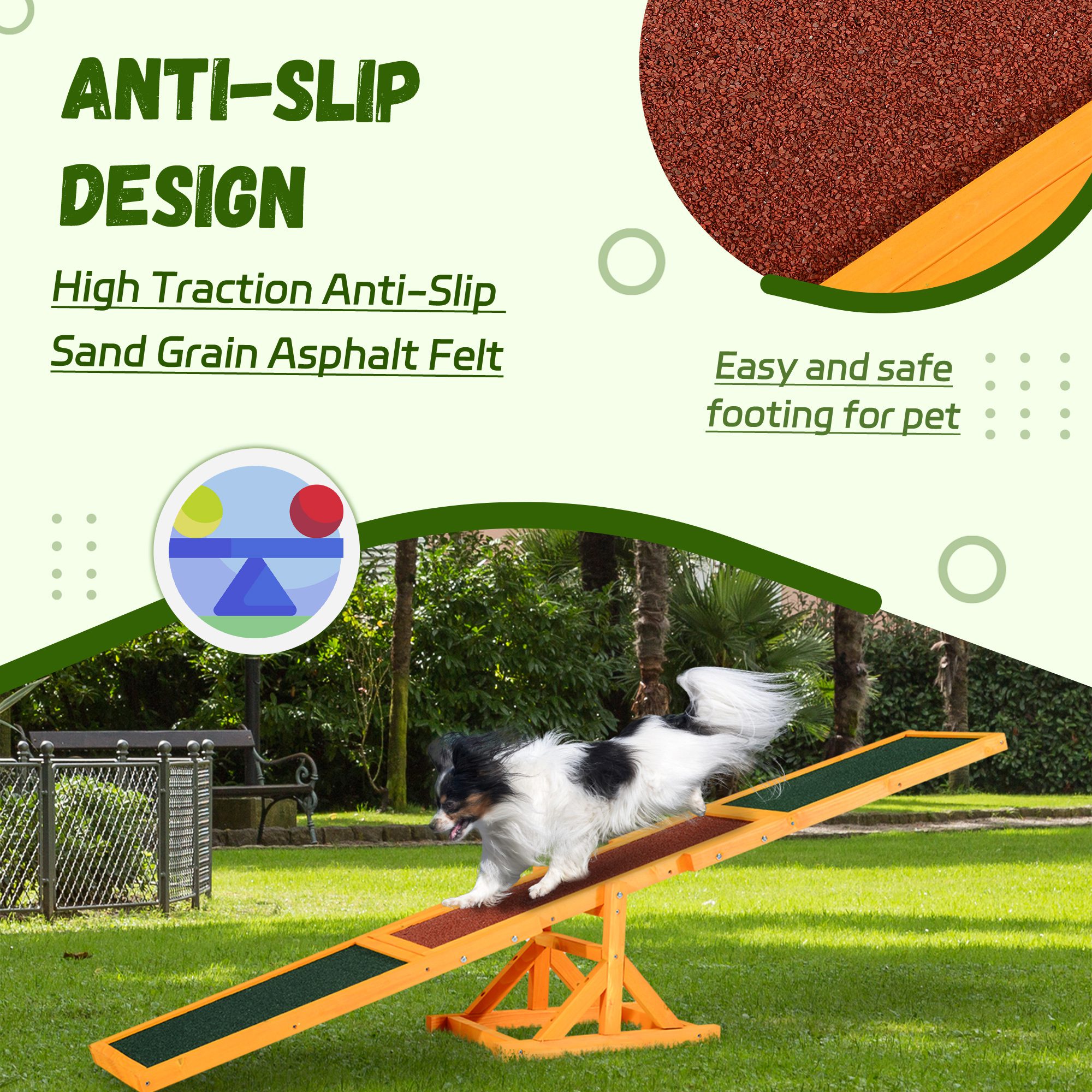 Wooden Dog Agility Seesaw for Training and Exercise, Platform Equipment Run Game Toy, Weather Resistant Pet Supplies, 71" L x 12" W x 12" H, Natural - Image 3