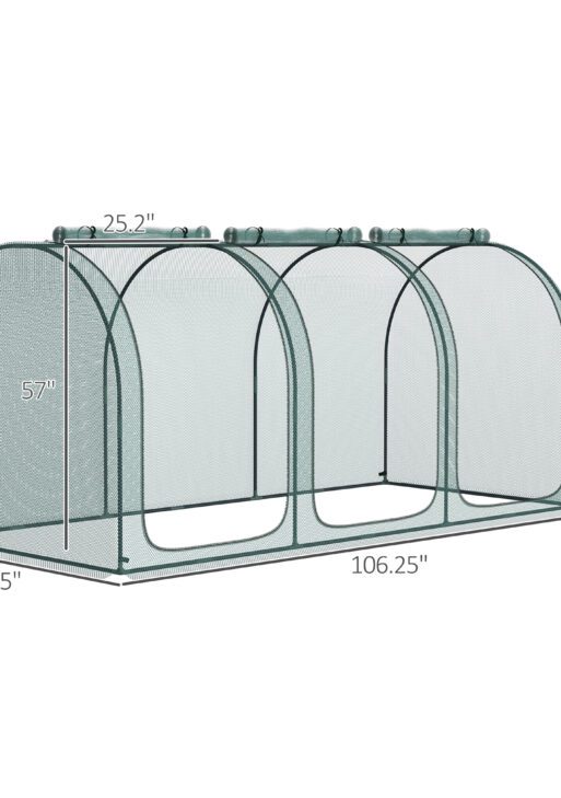 9' x 4' Crop Cage, Plant Protection Tent with Three Zippered Doors, Storage Bag and 4 Ground Stakes, for Garden, Yard, Lawn, Green