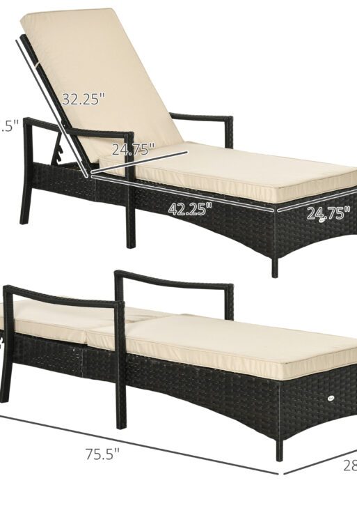 Wicker Chaise Lounge, 4 Position Adjustable Backrest and Cushions Outdoor Lounge Chair PE Rattan Sun Lounger for Poolside, Balcony or Garden, Beige