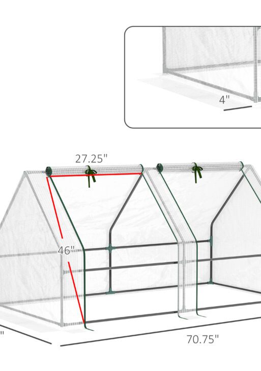 Portable Mini Greenhouse, Outdoor Garden with Large Zipper Doors and Water/UV PE Cover, 6' x 3' x 3', White