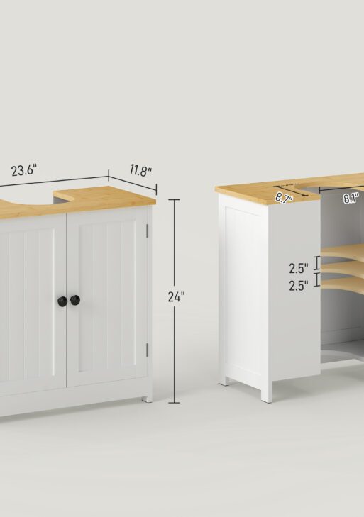 Bathroom Vanities Under Sink Storage Cabinet Cupboard with 2 Doors, 23.5" x 11.75" x 24", White