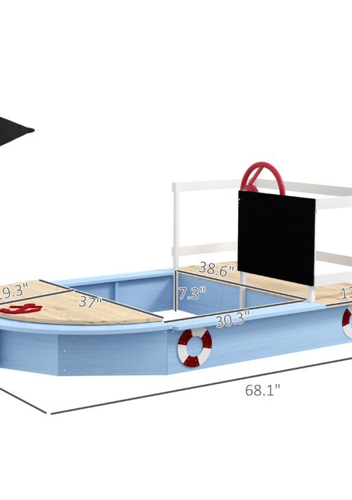 Wooden Sandbox with Pirate Ship Design for 3-7 Years, Blue
