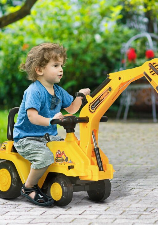 2 in 1 Ride On Toy Digger Digger Tractor Pulling Cart Pretend Play Construction Truck