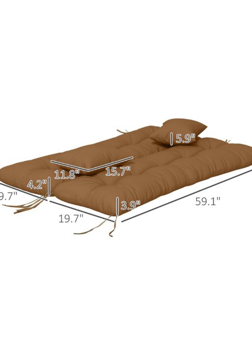 59" Tufted Bench Cushions & Throw Pillows, Replacement Bench Seat Pad, Back & 2 Pillows for Outdoor Furniture, Tan