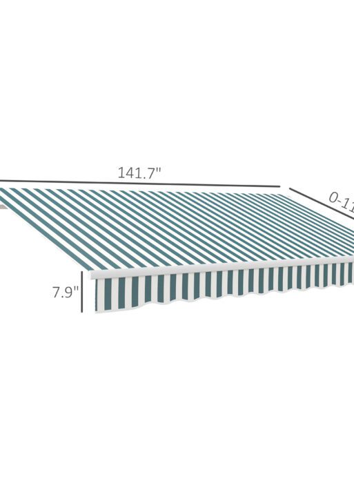 12' x 10' Retractable Awning Patio Awnings Sun Shade Shelter with Manual Crank Handle, 280g/m² UV & Water-Resistant Fabric and Aluminum Frame for Deck, Balcony, Yard, Green and White