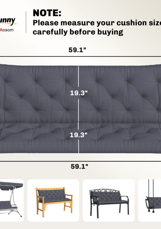 59" x 38" Tufted Bench Cushion for Outdoor Furniture, 3-Seater Replacement for Swing Chair, Patio Sofa/Couch, Dark Gray