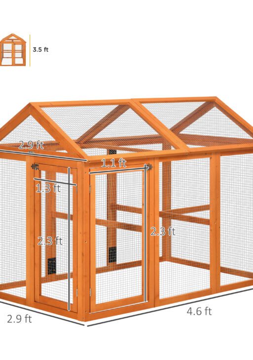 Wooden Chicken Run, Combinable Design with Perches, 4.6' x 2.8', Orange