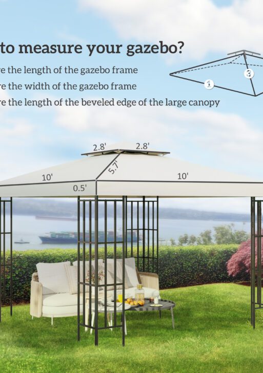 10' x 10' Gazebo Replacement Canopy 2 Tier Top UV Cover Pavilion Garden Patio Outdoor Cream White (TOP ONLY)