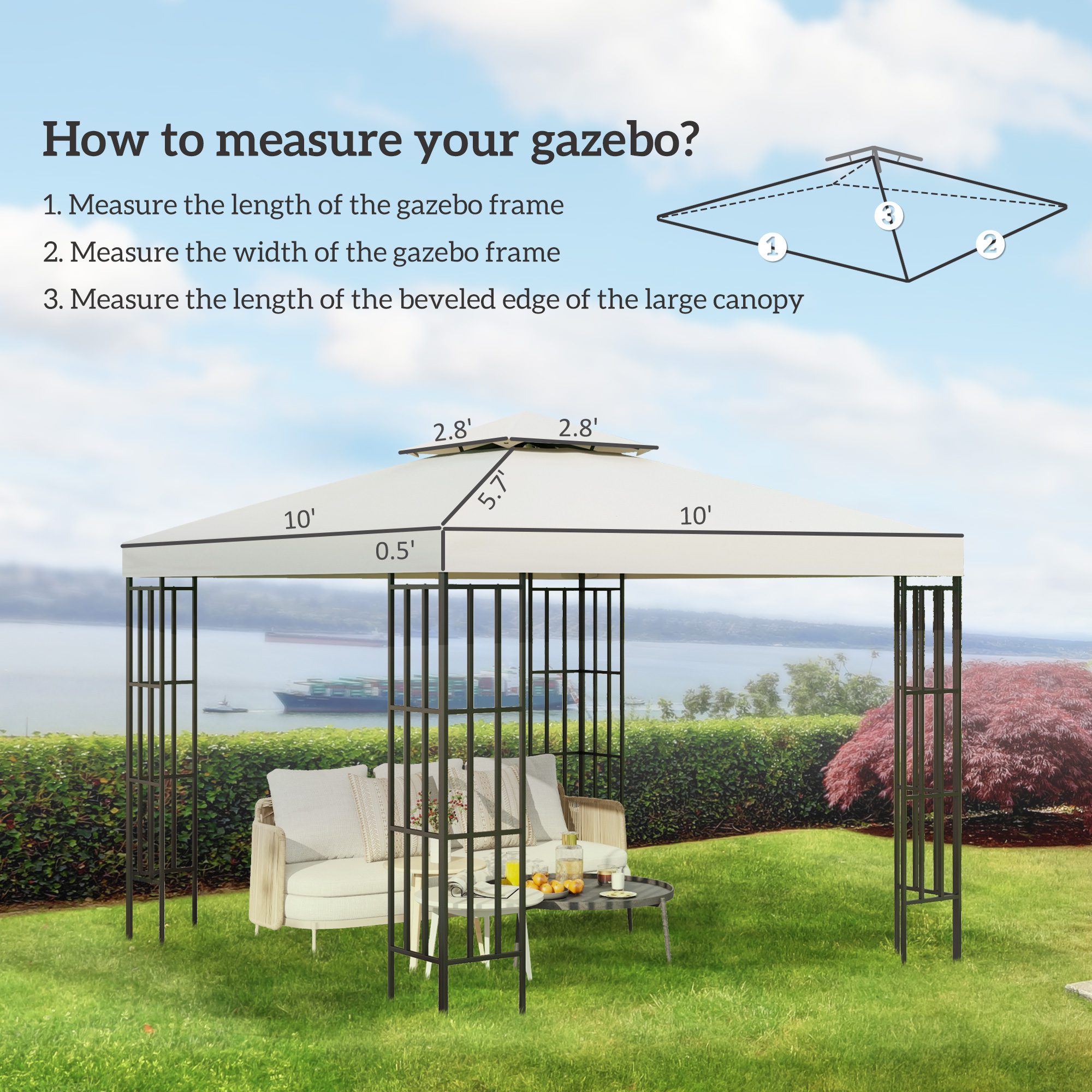 10' x 10' Gazebo Replacement Canopy 2 Tier Top UV Cover Pavilion Garden Patio Outdoor Cream White (TOP ONLY) - Image 1