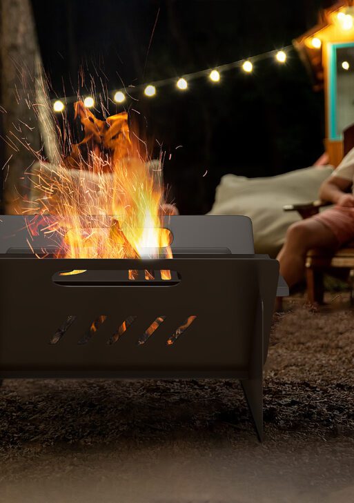 3-in-1 Stove, Wood Burning Firepit, Coffee Table with Quick Assembly and Carrying Bag, Black