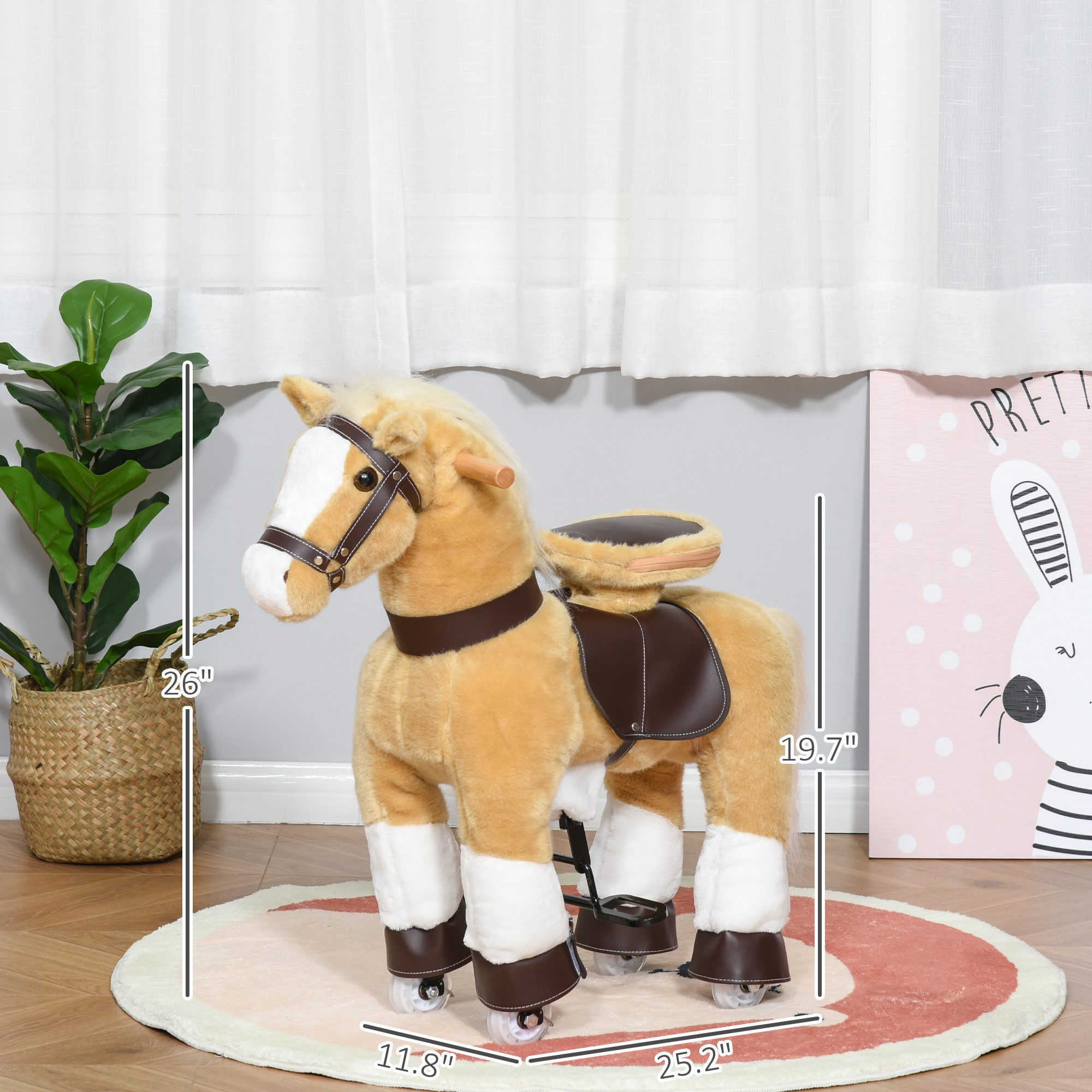Ride on Horse, Plush Walking Horse Toy, Kids Riding Chair with Wheels for Kids 3-8 Years, Light Brown - Image 1