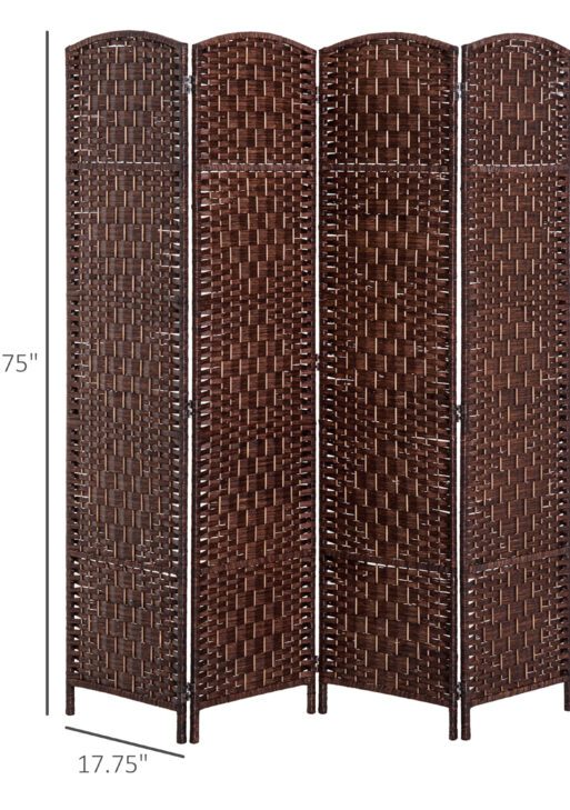Room Divider, 4 Panel Folding Privacy Screen, 6FT Tall Portable Wicker Weave Partition Wall Divider for Bedroom, Home Office, Brown