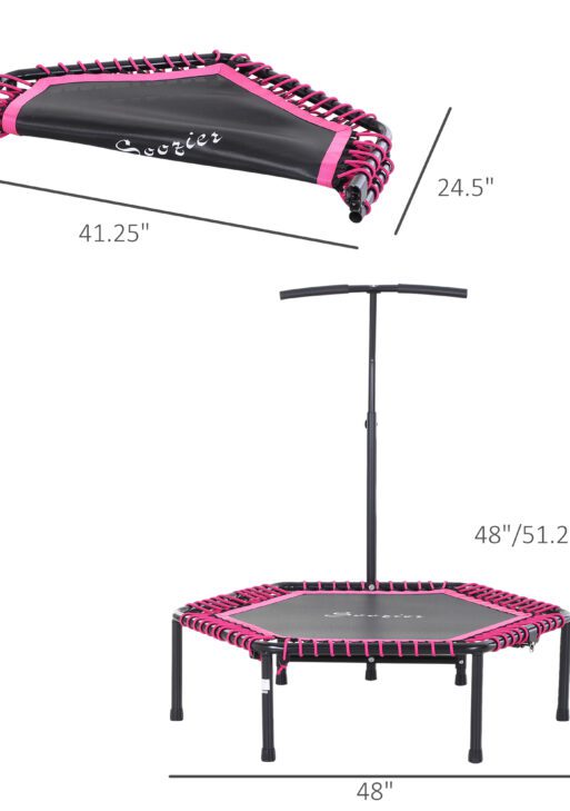 48" Adult Hexagon Rebounder Trampoline Fitness Bungee Jumping Cardio Trainer Outdoor Bouncer Jumper Adjustable Bar Pink
