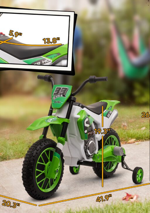 12V Kids Motorcycle w/ Treaded Tires, 5mph Top Speed Electric Bike for Kids, Ride On Motorcycle w/ Training Wheels, Battery Charger, Spring Suspension, Green