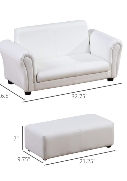 Kids Sofa Set with Footstool for Toddlers and Babies, White